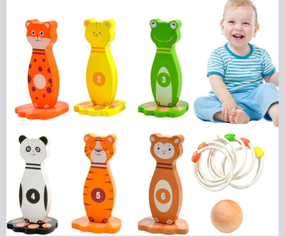 Wooden Ring Toss Game for Kids Animal Design Ages 1 +